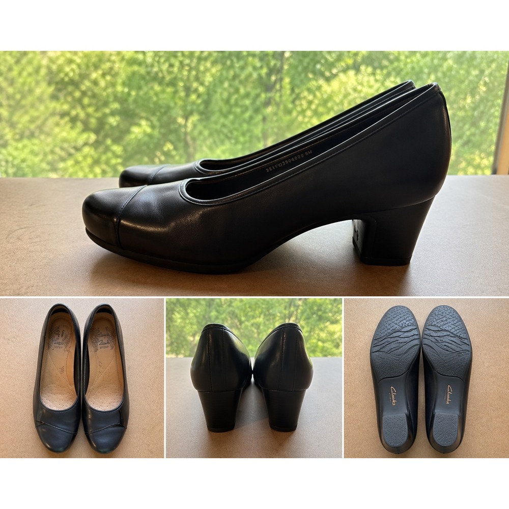 CLARKS ARTISAN Pumps Womens 6M Black Leather Block Heel Comfort Career Shoes